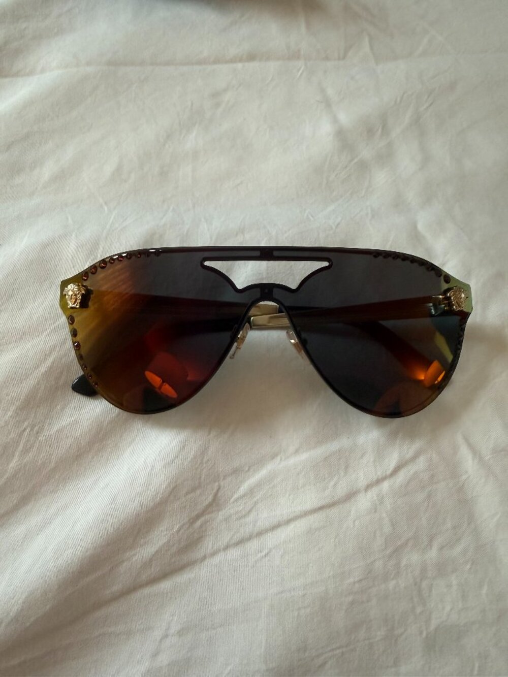 Versace MOD 2161-B Shield Sunglasses Gold Brown Medusa Never Worn